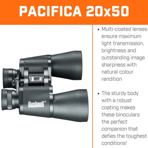 Binóculos Porro Prism Bushnell Pacifica de alta potência, 20 x 50 mm, preto