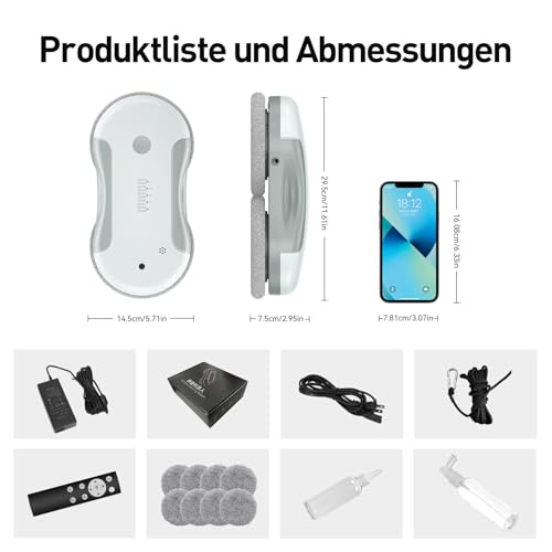 Fensterputzroboter, Fensterputzer Elektrisch mit 5800 Pa Saugleistung, Fensterroboter mit Mehrsprachenfunktion, Ai Kantenerkennungstechnologie Geeignet für Glatte Oberflächen