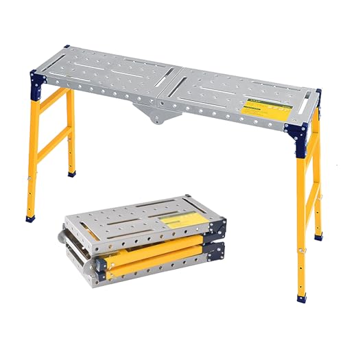 WOOLUCK 140cm Plataforma de Trabajo Portátil Multifuncional, plataforma de trabajo plegable, Plataforma de Trabajo Ajustable, Andamio de Aluminio Resistente