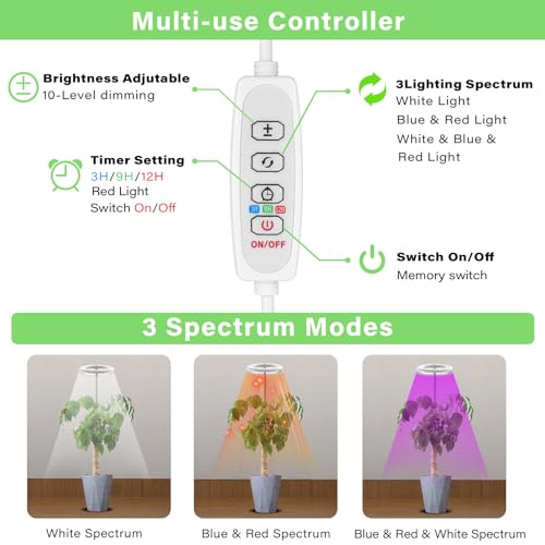 WEEAEEW - Luz de cultivo LED para plantas, espectro completo para plantas de interior, altura ajustá