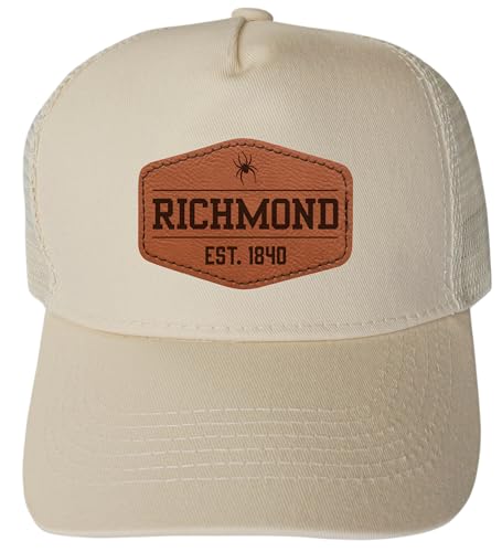 R and R Imports Richmond Spiders Officially Licensed - Unisex Trucker Hat with Hexagon Engraved Leather Patch Cream