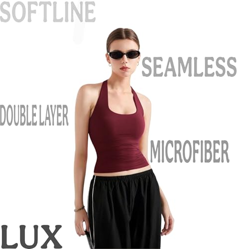 Image of SIGHTBOMB SOFTLINE Double Layer Seamless U Neck Halter Cuddle Baby Sleeveless Microfiber Active WEAR /Casual WEAR TOP for Women