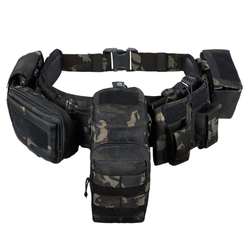 CrogaGear Tactical Belt Quick Release Adjustable Molle for Law Enforcement 7 in 1 Set (BlackCP)