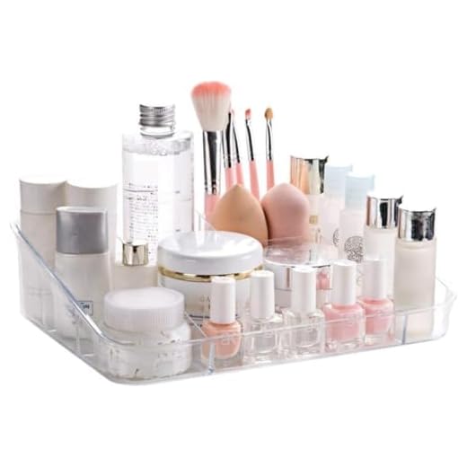 SUNFICON Makeup Organizer Tray Cosmetic Display Case Office Stationery Storage Holder Countertop Storage Unit Makeup Box for Bathroom Drawers,Vanities Office Desk,Washable Crystal Clear Acrylic