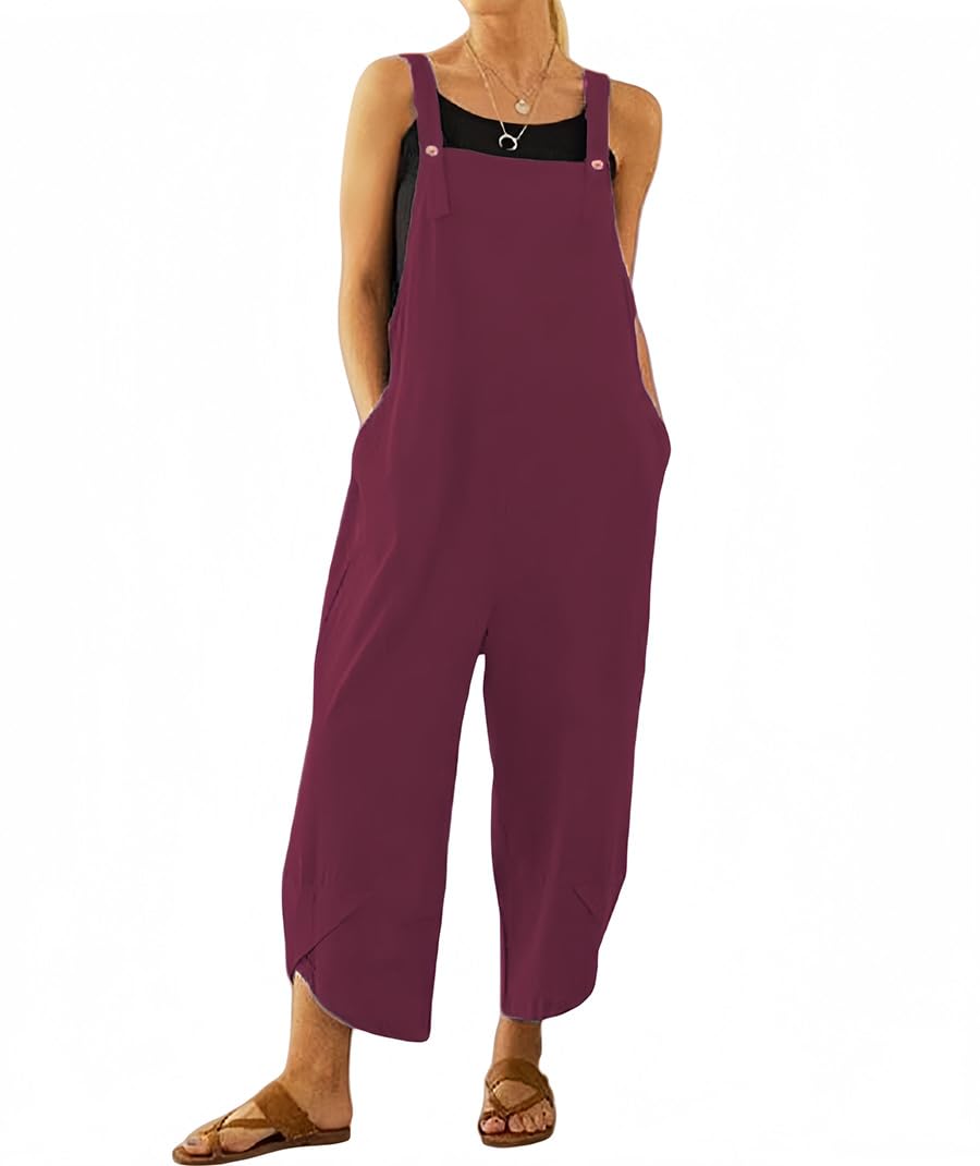 Salopette Donna Estiva Casual Pantaloni Baggy Oversize Allentata Tuta Jumpsuit con Tasca Vestibilità Ampia, Tinta Unita, Stile Casual per Tempo Libero e Lavoro