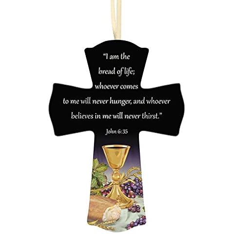 Body of Christ Wooden First Communion Cross with Ribbon Hanger, 6 Inch Cover