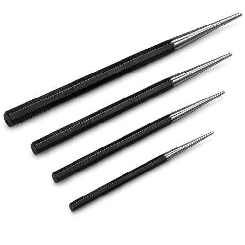 Stark USA 4-Piece Long Taper Punch Set, Heavy-Duty Steel Alignment Punch Tool Kit, 12", 14", 16" & 18" Mechanic Punches for Automotive, Machinery & Metalworking