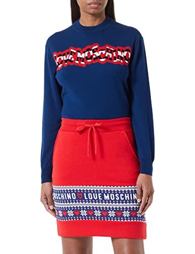  Love Moschino Mini with Insert Allover Hearts & Penguins Printed Gonna, Red Blue White, 42 da Donna