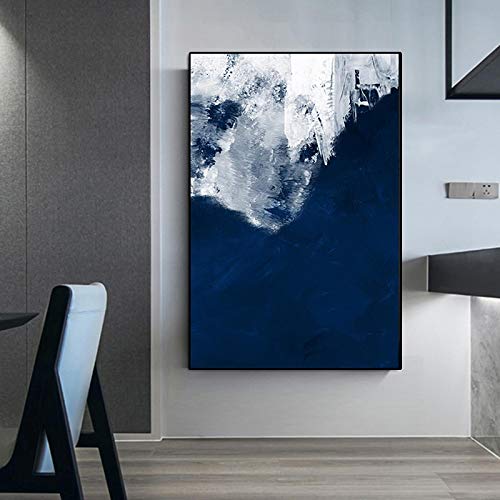 Toile peinture nordique bleu océan : affiche art abstrait moderne salon 60x90cm