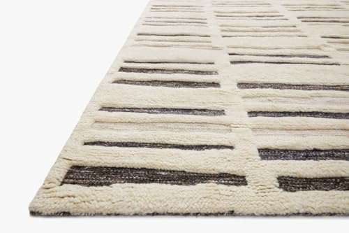 Image of Modern Pattern Wool Carpet with Loop Texture Yarn Anti Shedding Carpet Size 6x9 Feet C1 Ivory & Brown Color