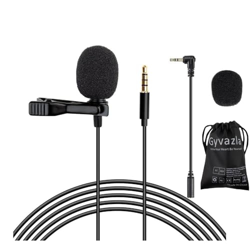 Gyvazla Micrófono de Solapa, 2M Lavalier Micrófono de Condensador Omnidireccional de 3,5 mm con 2 Adaptadores de Microphone Externos para Phones, PC y Cámaras