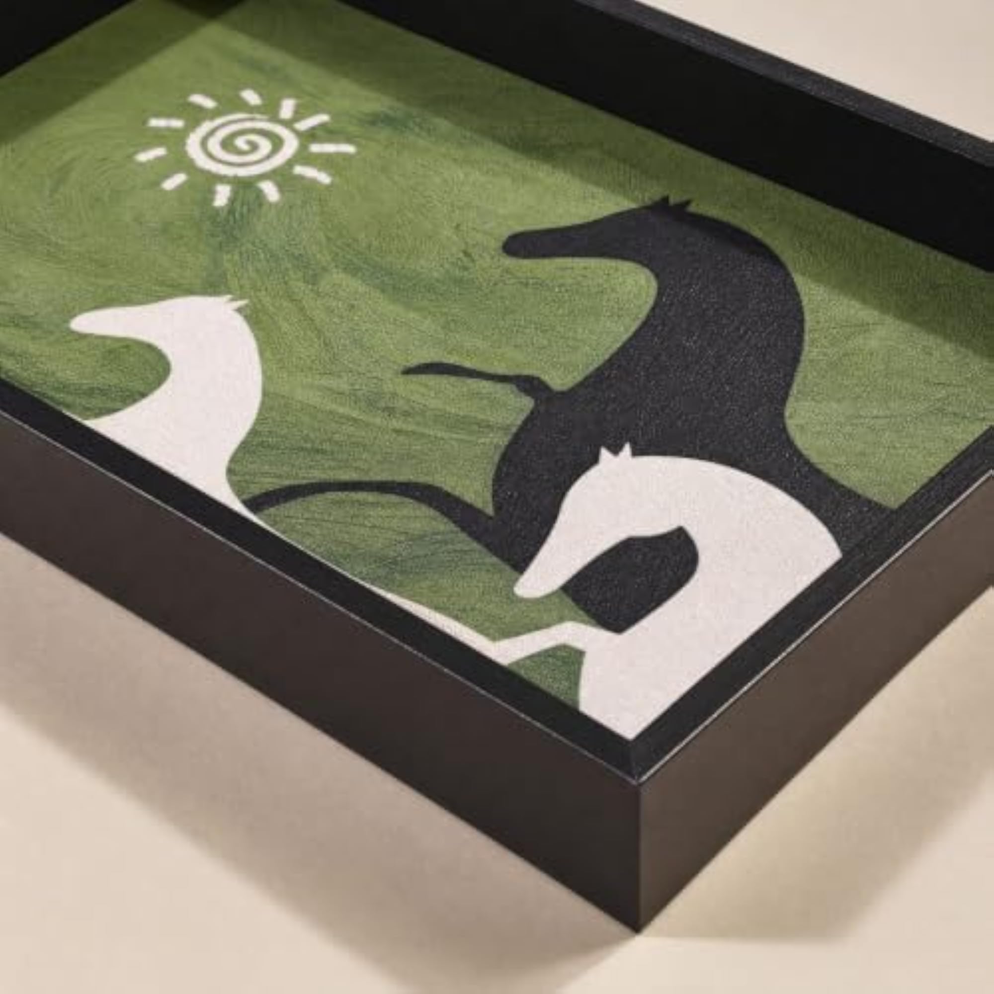 Decorative Rectangular Tabletop Storage Tray with Horse Motif