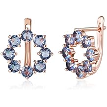 Richapex Sapphire Earrings for women, 18K Gold Plated Crystal Flower Earrings | Small Hoop Earring |Gold Earring for Women