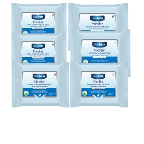 DeepFresh Micellar Make-Up Removal Wipes - Gentle Cleansing for Face & Eyes | Removes Waterproof Makeup, Hydrates Skin | Pack of 6| Travel-Friendly, Dermatologist-Tested