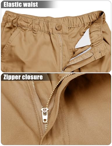 MAGCOMSEN Mens Cargo Shorts Long Capri Elastic Below The Knee 3/4 Cotton Casual Summer Long Shorts with Pockets Khaki 36 - Image 5