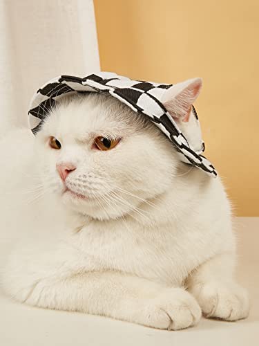Qwinee Plaid Pattern Dog Hat With Ear Hole Round Brim Dog Puppy Cat Sun Hat Bucket Hat Outdoor Sun Protection Pet Caps For Small Medium Cats Dogs Kitten Black And White M #TOP1