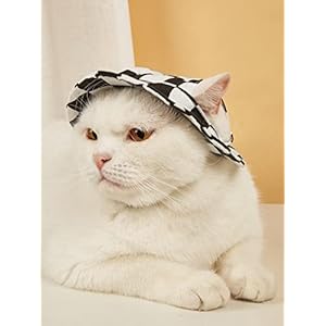 Qwinee Plaid Pattern Dog Hat with Ear Hole Round Brim Dog Puppy Cat Sun Hat Bucket Hat Outdoor Sun Protection Pet Caps for Small Medium Cats Dogs Kitten Black and White L  Cucciolini Doodles Qwinee plaid pattern dog hat with ear hole round brim dog puppy cat sun hat bucket hat outdoor sun protection pet caps for small medium cats dogs kitten black and white l   cucciolini doodles