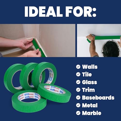 Image of Adhes Green Masking Tape, 6 Rolls x 1 Inch x 55 Yards, Strong Adhesion, Clean Removal, Ideal for Painting, Automotive, and DIY Projects