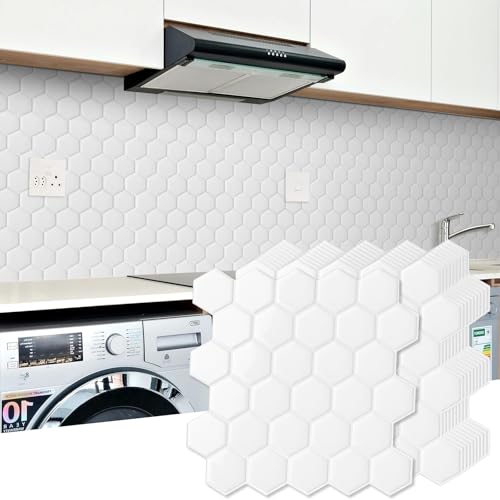 WalDecoo 10-Sheet Hexagon Peel and Stick Backsplash for Kitchen, New Upgrade Premium Extra Thicker Design 3D Self Adhesive Wall Tiles, Large Stick on Tiles for Kitchen and Bathroom (12' x 12')