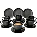 Produktbild MamboCat 18-teiliges Kaffee-Service Lampart Nero I modernes Steingut-Geschirr-Set für 6 Personen - im modernen Ethno-Stil I Tassen Unterteller Kuchenteller I Kaffeeservice 6 Personen Schwarz matt