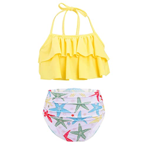 iiniim Traje de Baño para Niña Bañador Bikini con Volantes Ropa de Baño Playa Natacion Dos Piezas 5-12 Años Amarillo A 16 años
