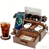 Docking station in legno per cellulare con cassetti, compatibile con Apple Watch, stazione...