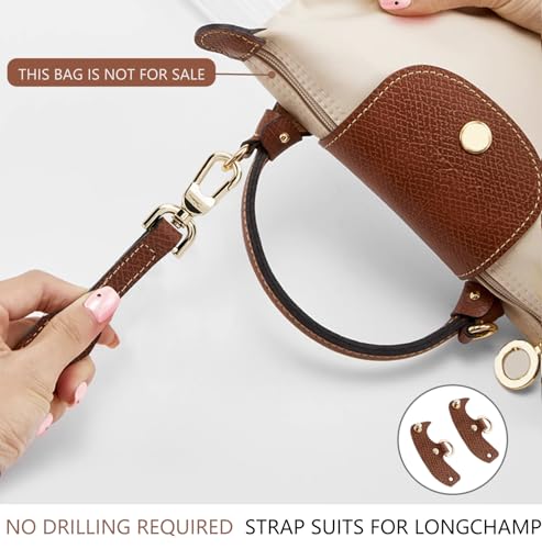Image of Bag Strap for Longchamp, Leather Purse Straps Adjustable Replacement with 2 Punch-Free Adapters for Longchamp Strap Kit for Small and Medium Bags