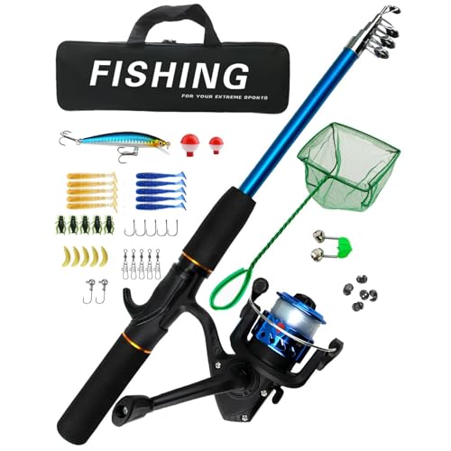 Portable Telescopic Fishing Rod & Reel (Blue)
