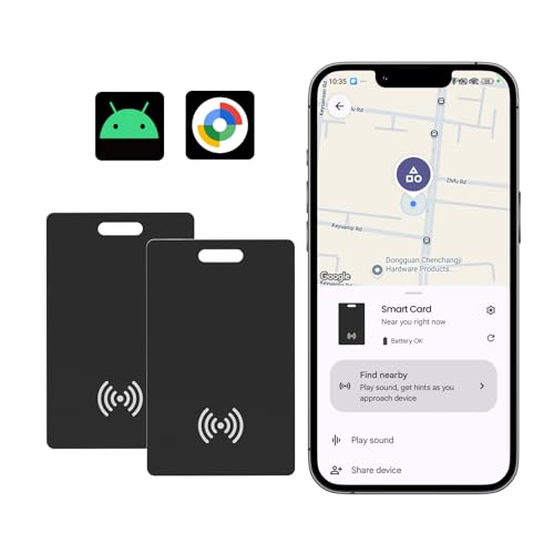 Android Recargable Localizador Tag, Compatible con Google Localizador App(Solo Android), Ultra Fina de 1,8 mm, Carga Inalámbrica, Impermeable IP68, para Carteras/Pasaportes/Llaves/Equipaje, 2 Pack