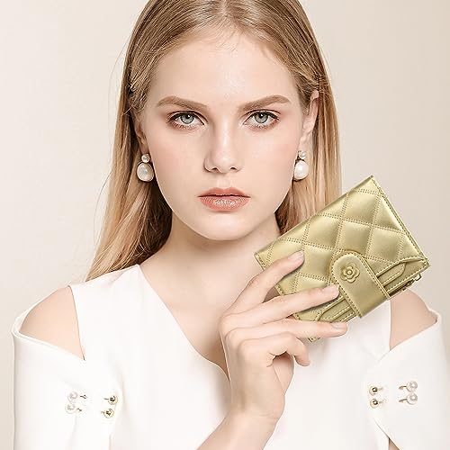 Image of RNIEGA Small Wallets for Women Leather Bifold Wallet Women RFID Blocking Purse Credit Card Holder with 15 Card Slots and ID Window Coin Pocket