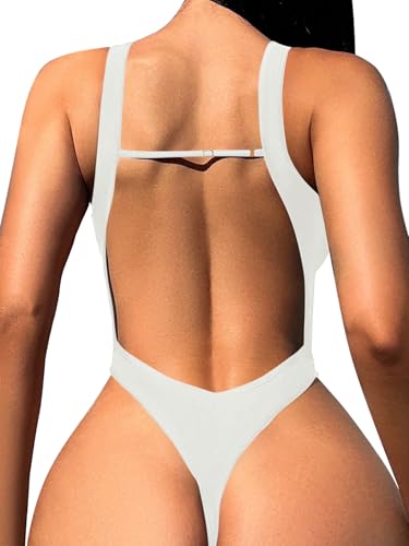 Image of Foxiny Sexy Backless Cheeky High Cut Leg Thong V Neck One Piece Swimsuit