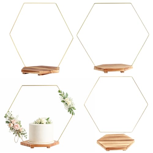 MJRASG 4 Pack Hexagon Floral Hoops with Wooden...