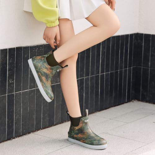 Image of Women's Deck Boots, Rubber Rain Boots Chelsea Ankle Booties with Anti-Slip Sole Waterproof Fishing Shoes for Outdoor Work Garden Camping