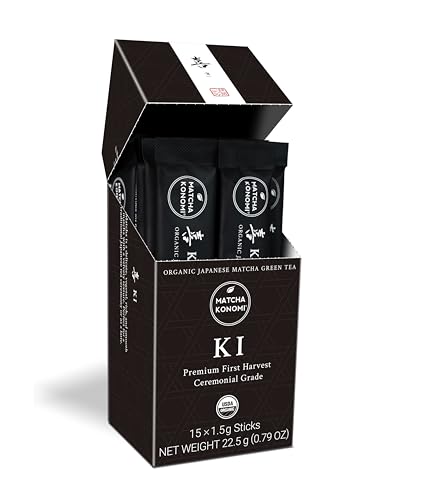 Ki Matcha (15 x 1.5g Sticks) - Organic Premium Ceremonial Japanese Matcha Green Tea Powder - First Harvest, Radiation Free, No Additives, Zero Sugar - USDA Certified - Single Serve Packets