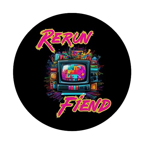 Rerun Fiend Retro TV Television Colorful Pop Art 80s 90s Y2K PopSockets Swappable PopGrip, Black - Image 3