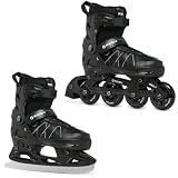 RAVEN Expert 2in1 Pattini da ghiaccio Pattini in linea Inline Skates per bambini e adulti regolabili (Black, 43-46 (28-30,5cm))