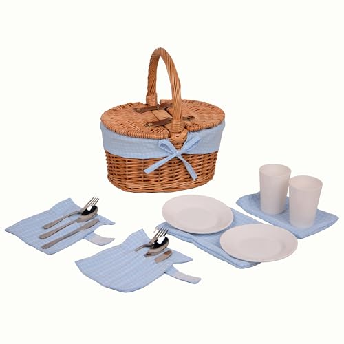 Picknickkorb Kinder Oval mit Ausstattung für 2 Personen Blau