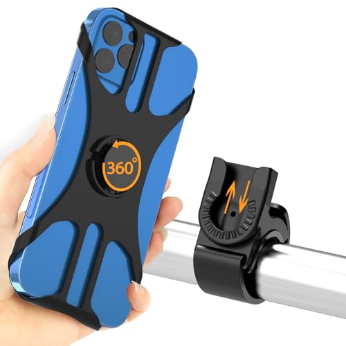 Rouclo Porta Cellulare Bici, Universale Supporto Smartphone per Bici 360° Rotabile, Staccabile Telefono Porta per MTB Moto Bicicletta Compatibile con iPhone 17/16/15/14, Smartphone 4.5"-7.0" (Nero-4)