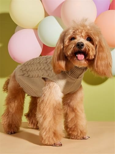 FANSU Pullover für kleine Hunde, weicher Rollkragen, dick, gestrickt, für Welpen, einfarbig, für kleine, mittelgroße und große Hunde und Katzen, warmes Haustier-Weihnachts-Winter-Outfit (XS, Khaki)