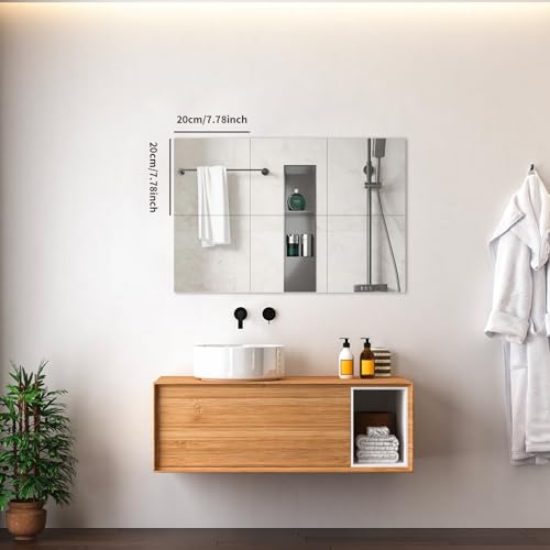 Hode 4 Stück Klebespiegel Selbstklebend, Spiegel zum Aufkleben Kleben 20x20cm, Spiegelfolie Wandspiegel Acryl 2mm Dicke, Selbstklebende Spiegel für Badezimmer Wohnzimmer Schlafzimmer Schrank