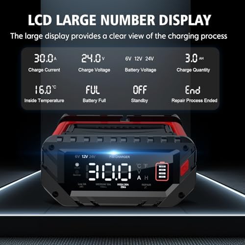 YHCHKJ 30 Amp 6V/12V/24V Smart Trickle Charger, Car Battery Charger, Lithium, Lifepo4, Lead Acid (AGM/Gel/SLA) Battery Maintainer, Desulfurizer for Car, Boat, Motorcycle, Lawn Mowers — view 6