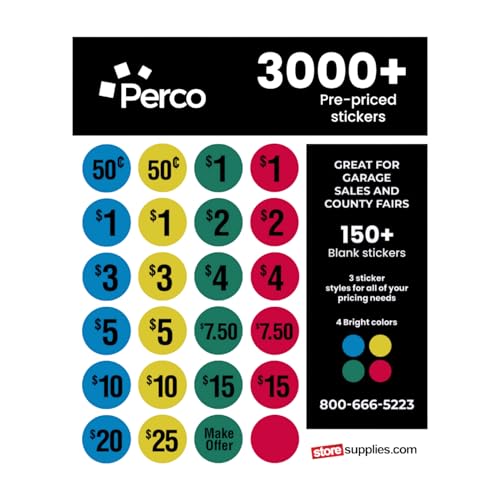 Etiquetas de venta de garaje Perco ideales para mudanzas y etiquetado masivo de precios