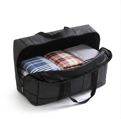 Image of Storage Bag with Zipper & Handles - Foldable Blanket & Pillow Organizer | Non-Woven Clothes Storage Bag for Quilt, Comforter, Bedding & Winter Clothes (44L - 55 x 23 x 35 cm)