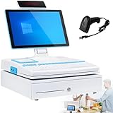 Pantalla táctil de 15,6 pulgadas, caja registradora, teclado, impresora integrada de 58 mm, ordenador TPV, punto de venta para fábricas, caja registradora para empresas y negocios White-SingleScreen