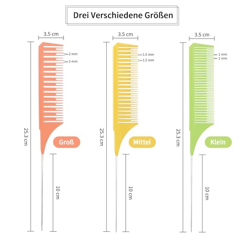 Foto von qingmeng Strähnenkamm, 3 Größen Stielkamm, Toupierkamm Stielkamm Friseur Vellen Hair Strähnenkamm Professionelle Friseurkammzähne Antistatische Nadelstielkamm für Friseursalon Männer Frauen