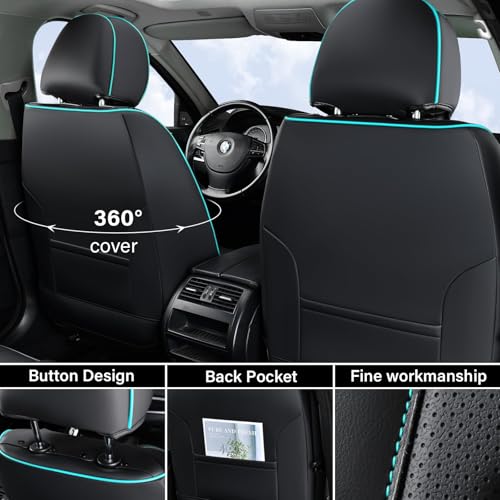 Image of Coverado Seat Covers, Car Seat Cover Front Seats, 2 Pack Universal Seat Covers for Cars, Nappa Leather Waterproof Seat Cover, Car Seat Protectors, Front Seat Cover Fit for Most Cars, Black&Blue