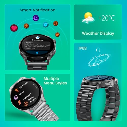 Image of Fastrack Radiant FX4 1.51 inch AMOLED Metal Smart Watch with Single Sync BT Calling, Functional Crown, All-Round Health Tracking, 100+ Sports Modes, IP68 - Smartwatch for Man & Woman (Black)