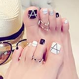 Kakaco 24Pcs Glossy Fake Toenails Glitter Sequins Full Cover Acrylic Fake Toe Nails Geometric Lines
