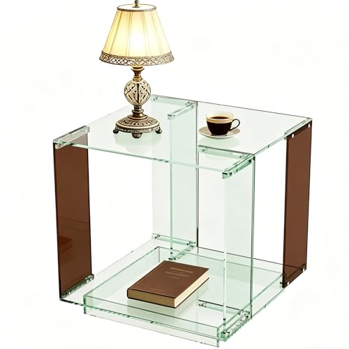 Table basse géométrique en acrylique vert marron double niveau pour chambre
