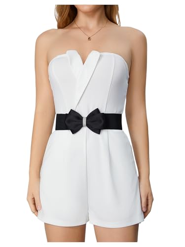 Verdusa Women's Rhinestone Bow Elastic Wide Belts Stretchy Waist Buckle Belt4